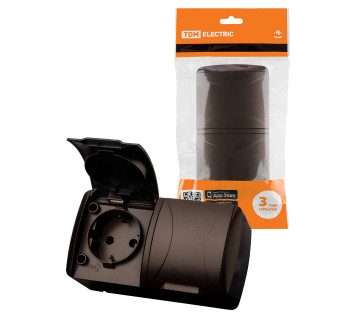 Розетка двойная 2П+3 открытой установки IP54 16А с крышкой шоколад 