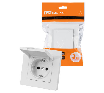Розетка 2П+З 16А 250В IP44 с защ. шт. с крышкой белая 