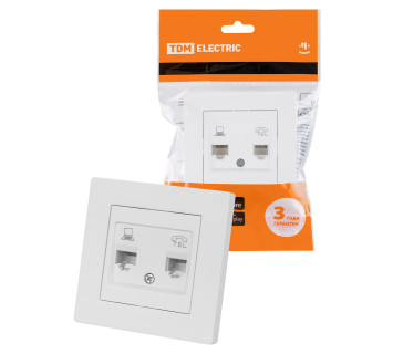 Розетка телефонная RJ11 + компьютерная RJ45 белая 