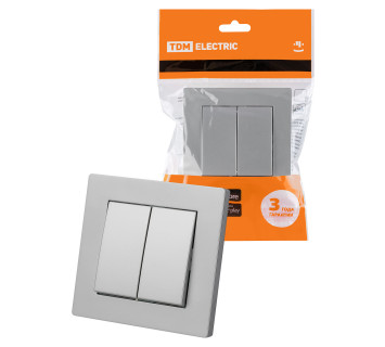 Выключатель 2-х кл. 10А серебр. металлик 