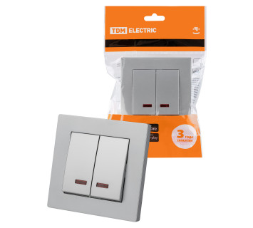 Выключатель 2 кл. с подсветкой 10А серебр. металлик 