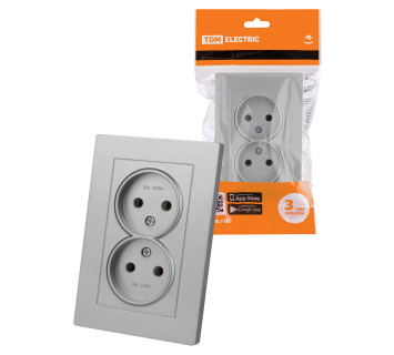 Розетка двойная 2П 10А 250В серебр. металлик 