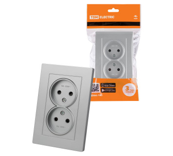 Розетка двойная 2П 10А 250В с защ. шт. серебр. металлик 