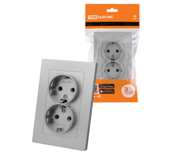 Розетка двойная 2П+З 16А 250В серебр. металлик 