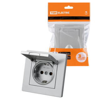Розетка 2П+З 16А 250В IP44 с крышкой серебр. металлик 