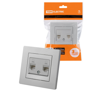 Розетка компьютерная двойная RJ45 серебр. металлик 