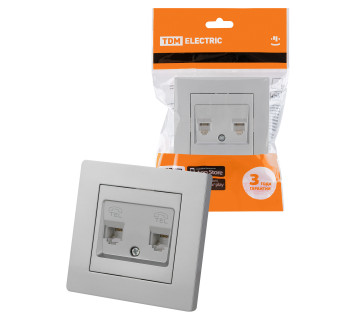 Розетка двойная телефонная RJ11 серебр. металлик 