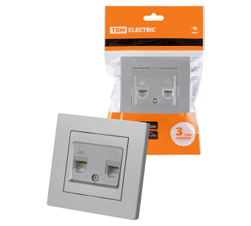 Розетка телефонная RJ11 + компьютерная RJ45 серебр. металлик 