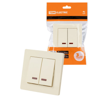 Выключатель 2 кл. с подсветкой 10А сл. кость 