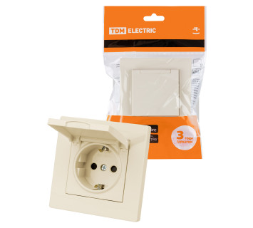 Розетка 2П+З 16А 250В IP44 с защ. шт. с крышкой сл. кость 