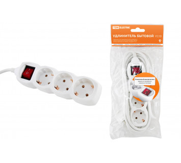 Удлинитель бытовой  У03В выключатель, 3 гнезда, 5метров, с заземлением, ПВС 3х1мм2  16А/250В TDM