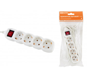 Удлинитель бытовой  У04В выключатель, 4 гнезда, 5метров, с заземлением, ПВС 3х1мм2  16А/250В TDM