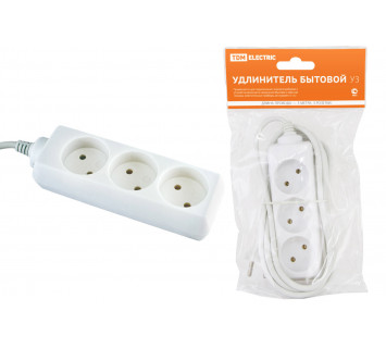 Удлинитель бытовой  У3  3 гнезда, 3метра, без заземления, ПВС 2х0,75 мм2  10А/250В TDM