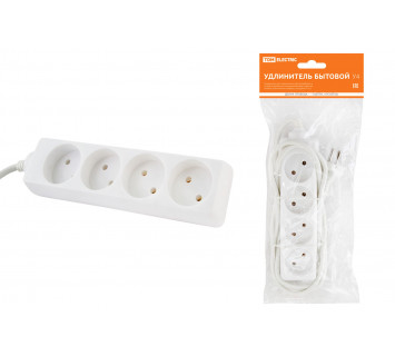 Удлинитель бытовой  У4  4 гнезда, 3метра, без заземления, ПВС 2х0,75мм2  10А/250В TDM