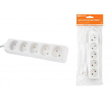 Удлинитель бытовой  У5  5 гнезд, 3метра, без заземления, ПВС 2х0,75мм2  10А/250В TDM