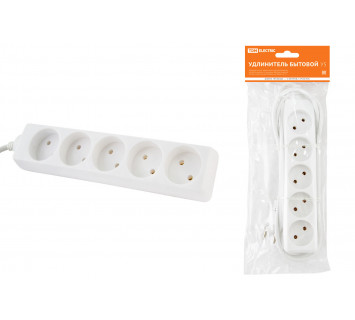 Удлинитель бытовой  У5  5 гнезд, 5метров, без заземления, ПВС 2х0,75мм2  10А/250В TDM