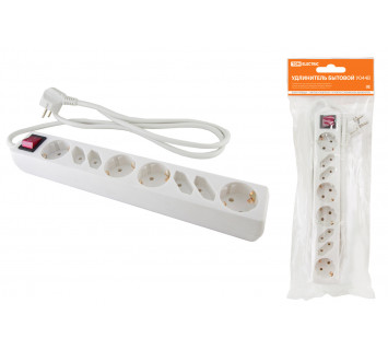 Удлинитель бытовой  У044В, выключатель, 4 б/з+4 с/з, 5метров, ПВС 3х1,5мм2  16А/250В TDM