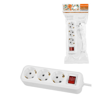 Удлинитель 3 гнезда, 7 метров, с/з, выкл., 10 А, 2300 Вт, белый, НАРОДНЫЙ