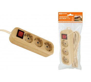 Удлинитель бытовой  У03В выключатель, 3 гнезда, 3метра,2П+3, ПВС 3х1мм2 