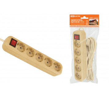 Удлинитель бытовой  У05В выключатель, 5 гнезд, 5метров,2П+3, ПВС 3х1мм2 