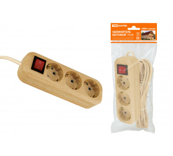 Удлинитель бытовой  У03В выключатель, 3 гнезда, 5метров,2П+3, ПВС 3х1мм2 