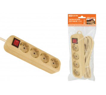 Удлинитель бытовой  У04В выключатель, 4 гнезда, 3метра,2П+3, ПВС 3х1мм2 