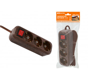 Удлинитель бытовой  У03В выключатель, 3 гнезда, 3метра,2П+3, ПВС 3х1мм2 
