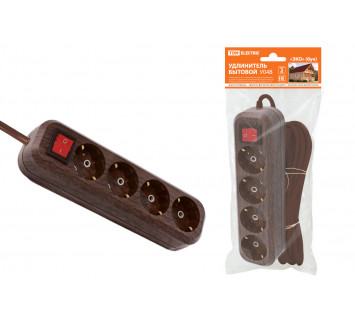 Удлинитель бытовой  У04В выключатель, 4 гнезда, 3метра,2П+3, ПВС 3х1мм2 
