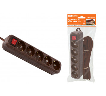 Удлинитель бытовой  У05В выключатель, 5 гнезд, 5метров,2П+3, ПВС 3х1мм2 