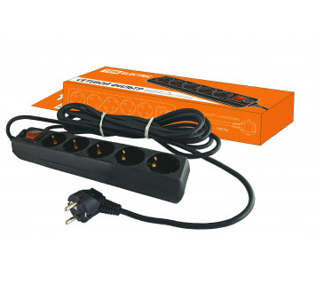 Сетевой фильтр СФ-05В выключатель, 5 гнезд, 3 метра, с заземлением, ПВС 3х1мм2 16А/250В черный TDM