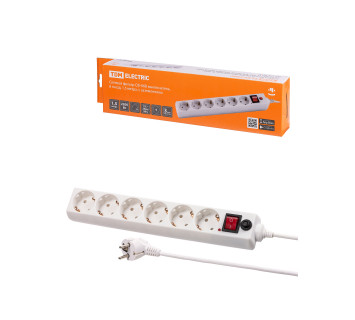 Сетевой фильтр СФ-06В выключатель, 6 гнезд, 1,5 метра, с/з, ПВС 3х0,75мм2 10А/250В белый TDM