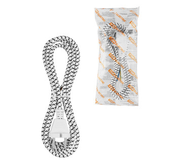 Шнур сетевой с вилкой в тканевой оплетке ПВС 2x0,75мм2 1,8м, 1400 Вт б/з белый TDM