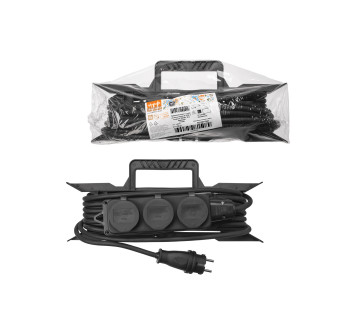 Удлинитель-шнур силовой на рамке, каучук, КГ, IP44, 3 гнезда с/з, 4000 Вт, 20 м Народный