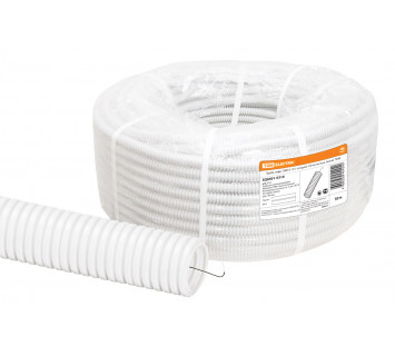 Труба гофрированная ПВХ d 16 с зондом (50 м) легкая, белая TDM