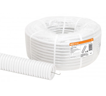 Труба гофрированная ПВХ d 20 с зондом (50 м) легкая, белая TDM