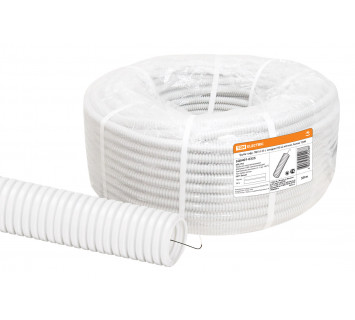 Труба гофрированная ПВХ d 25 с зондом (50 м) легкая, белая TDM