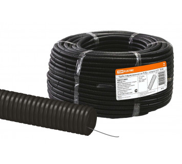 Труба гофрированная ПНД d 25 с зондом (75 м) легкая черная TDM