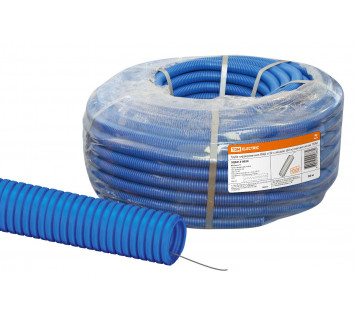 Труба гофрированная ПНД d 32 с зондом (50 м) легкая синяя TDM