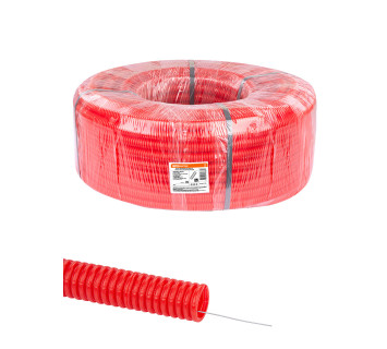 Труба гофрированная ПНД d 32 с зондом (50 м) легкая красная TDM