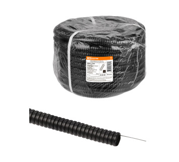 Труба гофрированная ПНД d 16 с зондом (25 м) легкая черная TDM