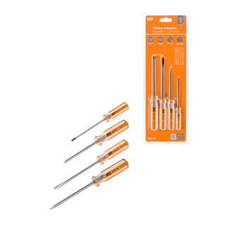 Набор отверток 4 шт.: SL3x75, SL5х100, PH1х75, PH2х100 (блистер), CS 