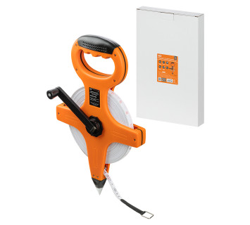 Мерная лента, 50 м х 13 мм, фибергласовое полотно, открытый корпус, штык для фиксации 