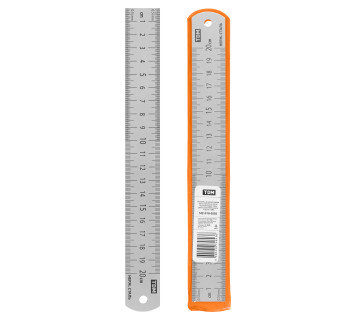 Линейка измерительная металлическая 20 см, нержавеющая сталь, двухсторонняя шкала, 