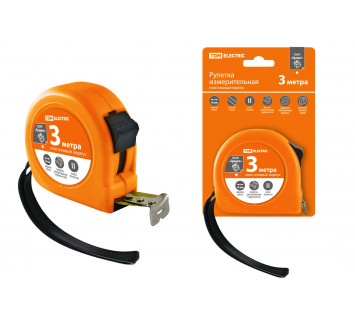 Рулетка, длина 3 м, стальная лента, ширина 16 мм, пластиковый корпус, 