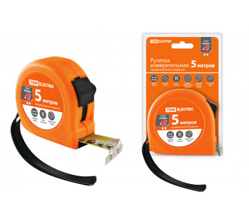 Рулетка, длина 5 м, стальная лента, ширина 19 мм, прорезиненное покрытие, магнит, 