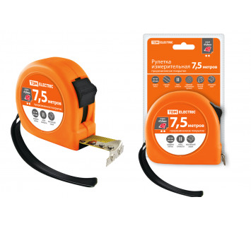 Рулетка, длина 7.5 м, стальная лента, ширина 25 мм, прорезиненное покрытие, магнит, 