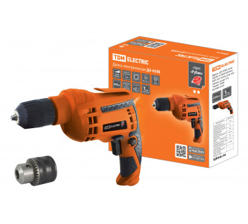 Дрель  ДЭ-450Б, мощ. 450 Вт, 0-3000 об/мин, БЗП, 0,8-10 мм, рев. рег. оборот, шнур 2 м, 