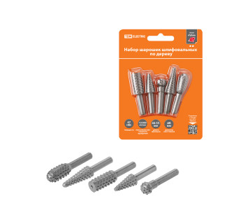 Набор шарошек шлифовальных, рашпильных, ? 6 мм, L 40-55 мм, по дереву, 5 шт, 