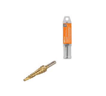 Сверло по металлу ступенчатое, 4-12 мм, 9 ступеней, нитрид., HSS, цилиндр. хв., 