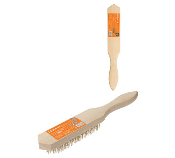 Щетка ручная, деревянный корпус, 6-рядная, металлическая проволочная щетина, 